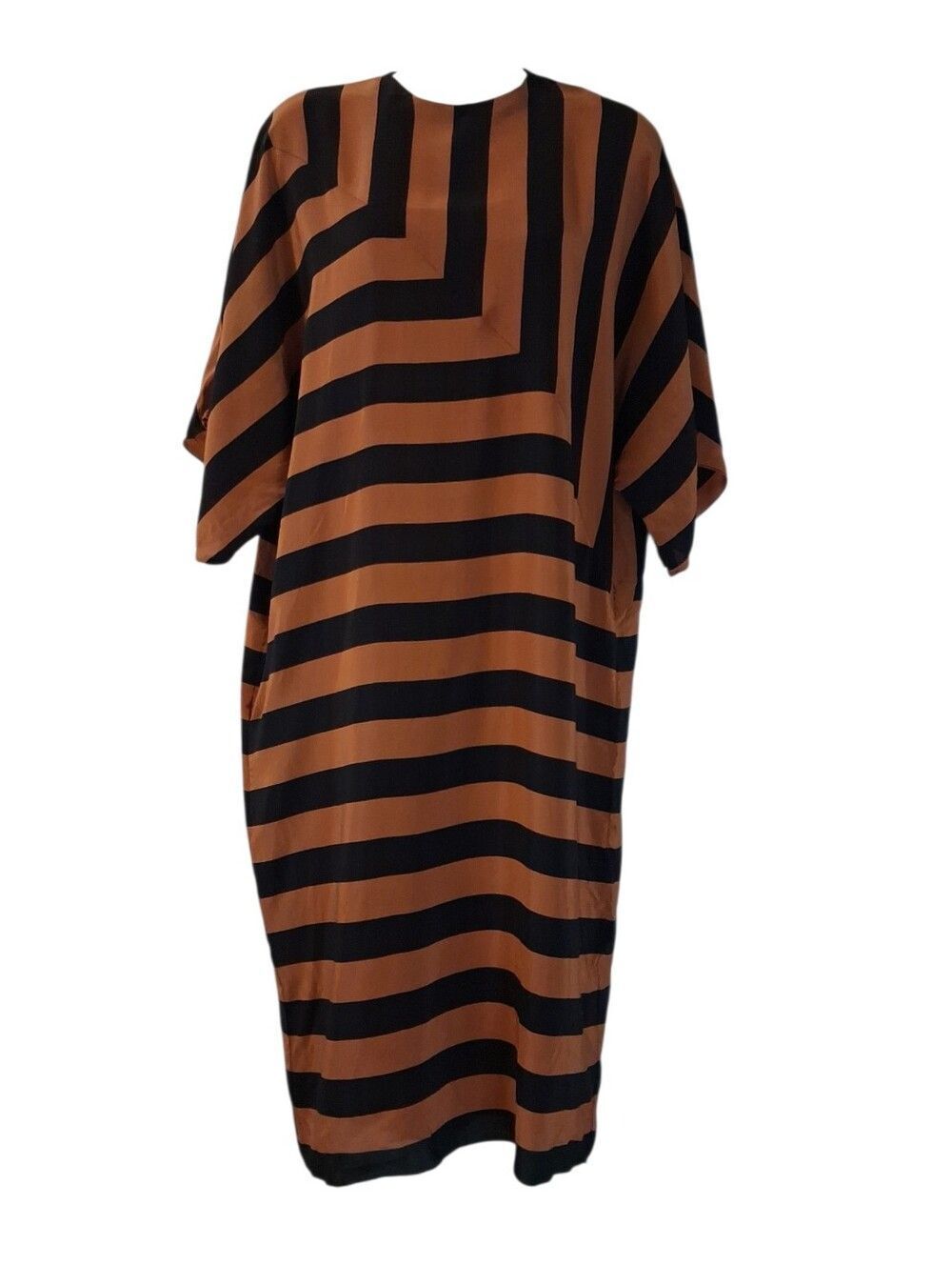 Bill Blass Collection Vintage 1980s Black Bronze Geometric Design Silk Dress 8